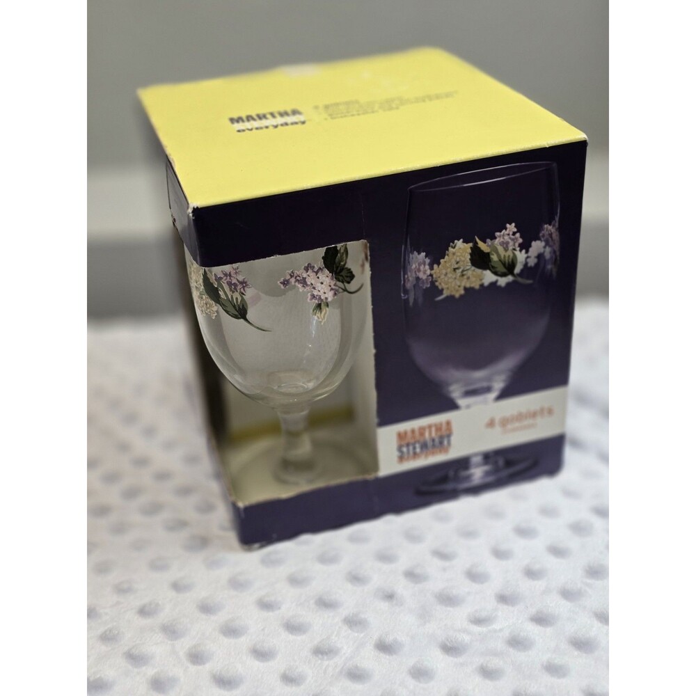 Martha Stewart Everyday Goblets Set New Box Vintage Cottagecore Flower Glasses